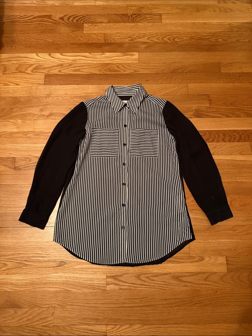 Chico's Black and White Striped Button-Down Shirt
